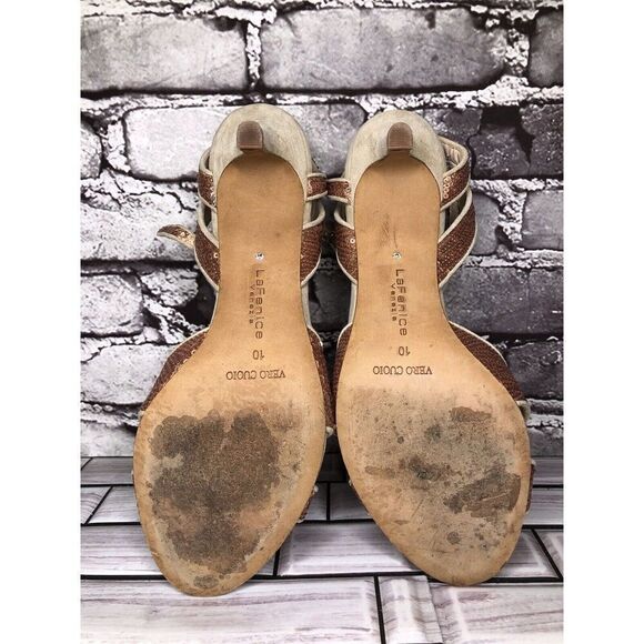 La Fenice Venezia Rose Pink Sequin Beige Suede Open Toe Heels Women Sz 10M US/41 - Picture 9 of 16